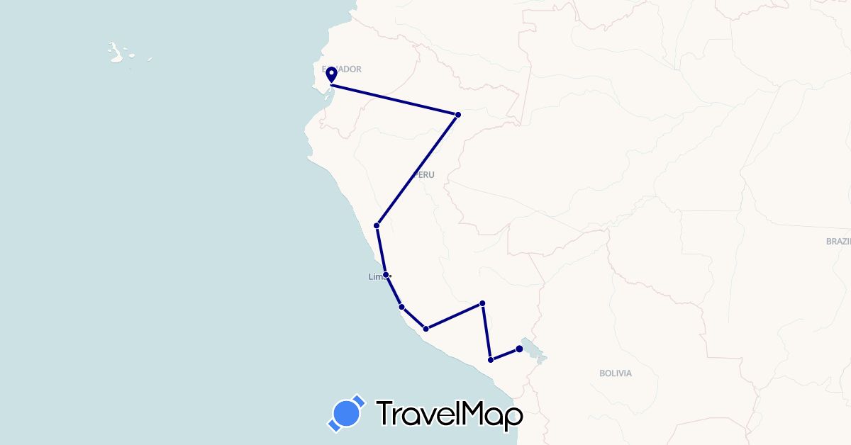 TravelMap itinerary: driving in Ecuador, Peru (South America)